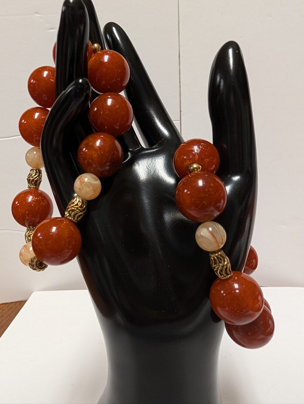 Pair Of Matching Elegant Bead Bracelets with Gold Accents
